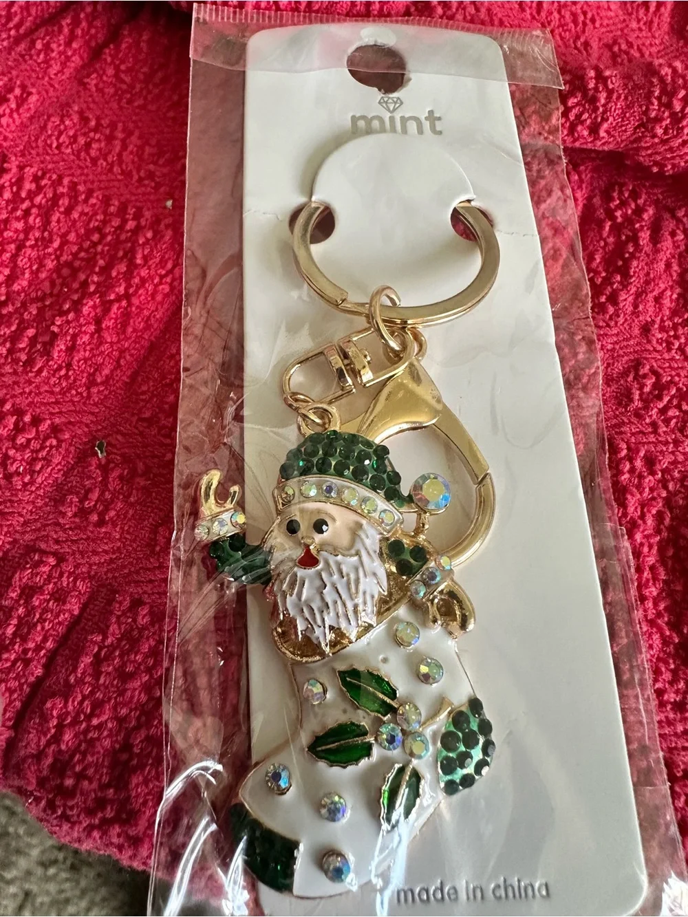 Mint Green Santa Stocking Keychain - Holiday Keychain